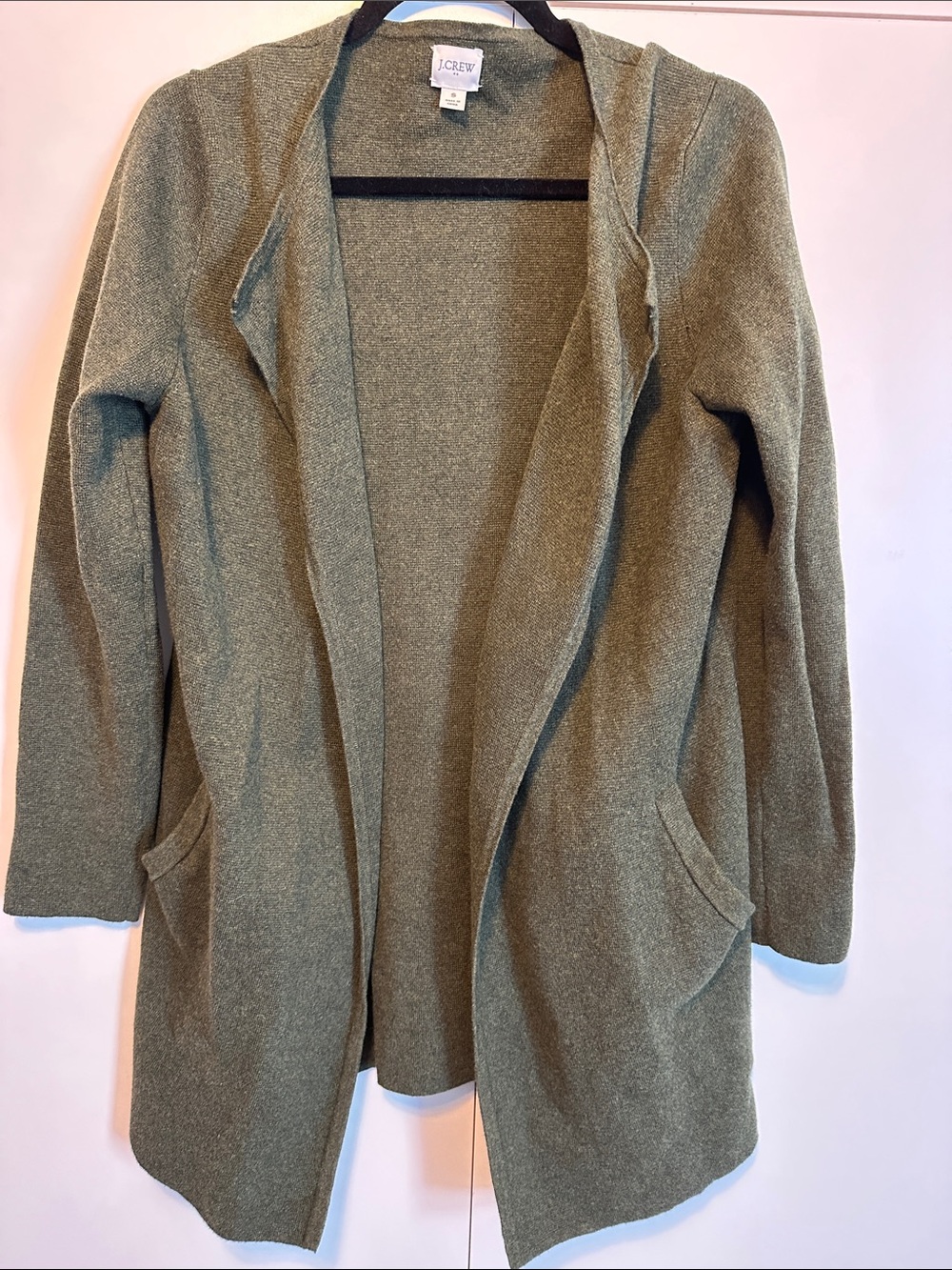 J. Crew Olive Hooded Open-Front Cardigan